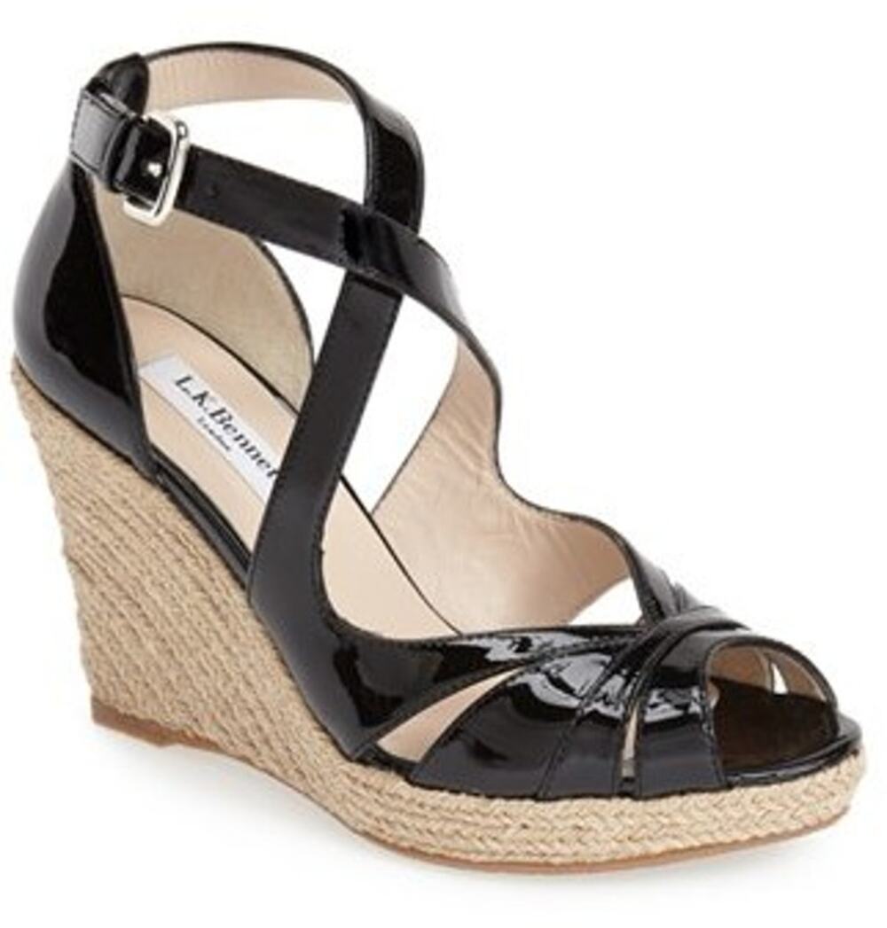LK Bennett Maggie Peep Toe Wedge Black Patent Sandal EU 36